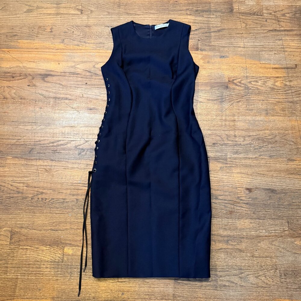 Christian Dior Raf Simons Fall 2014 Sleeveless Lace-Up Dress – Navy -- Size FR40